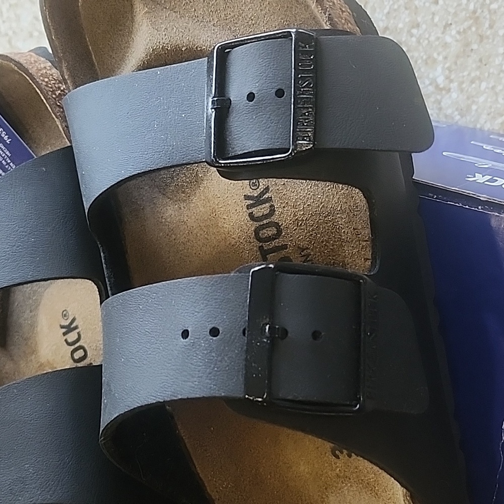 NWT Birkenstock Arizona Birko- Flor Black Size 38 Or US Size 7-7.5 New In Box - Picture 5 of 9
